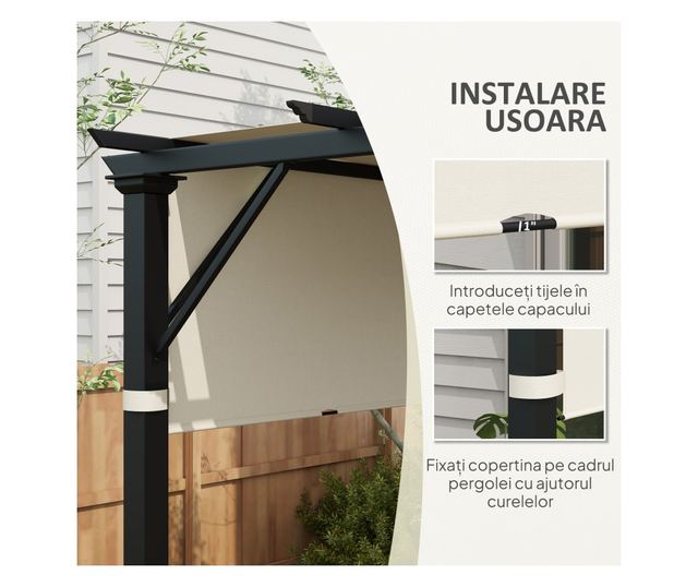 Pergolatető zsebekkel és pántokkal, 488x122 cm, krémszínű