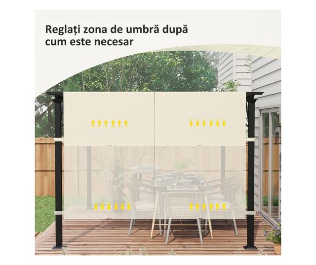 Pergolatető zsebekkel és pántokkal, 488x122 cm, krémszínű