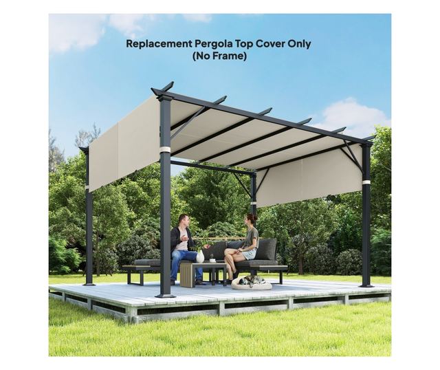 Pergolatető zsebekkel és pántokkal, 488x122 cm, krémszínű