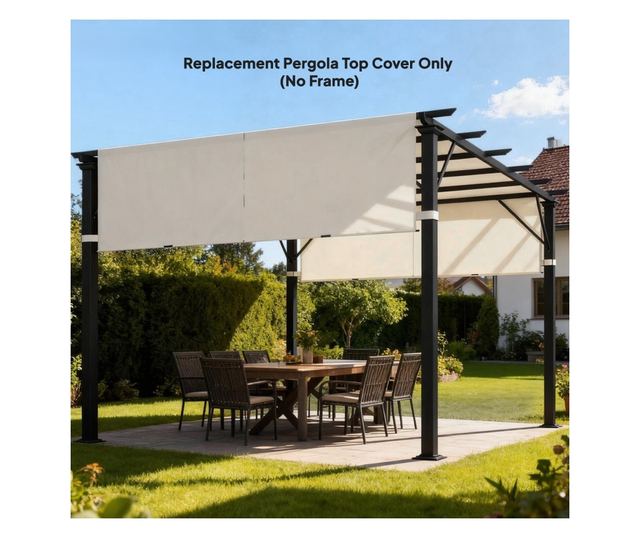 Pergolatető zsebekkel és pántokkal, 488x122 cm, krémszínű