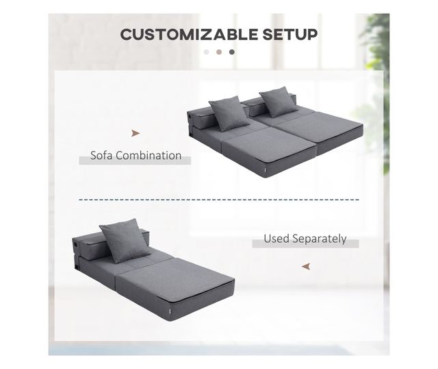 Átalakítható összecsukható fotelágy egyszemélyes párnával, 70x70x61 cm, szürke