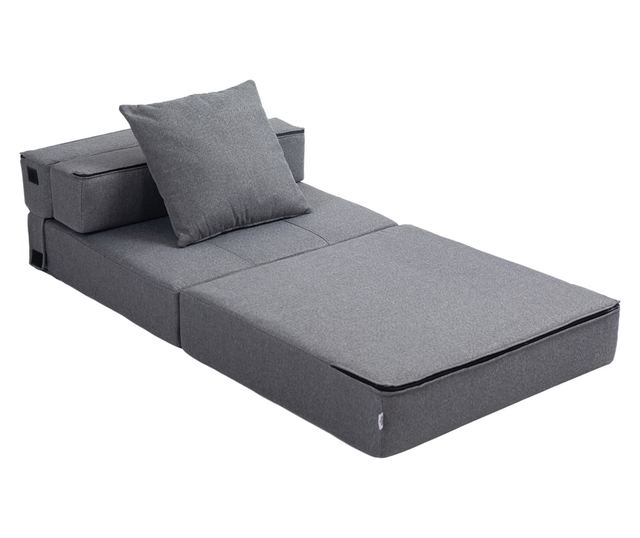 Átalakítható összecsukható fotelágy egyszemélyes párnával, 70x70x61 cm, szürke