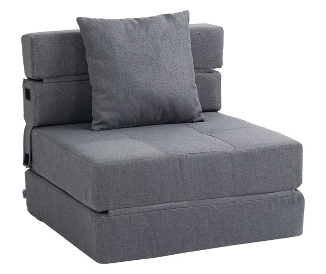 Átalakítható összecsukható fotelágy egyszemélyes párnával, 70x70x61 cm, szürke