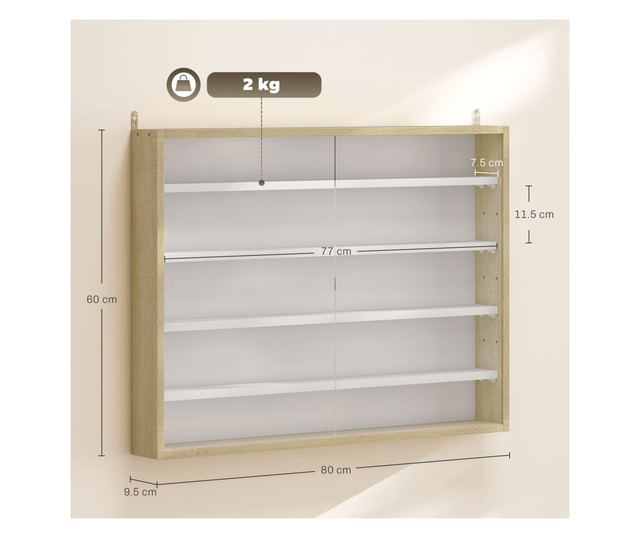 Falipolc 5 polccal és vitrin 2 üvegajtóval és 4 állítható polccal