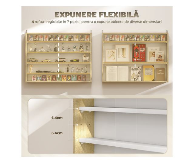 Falipolc 5 polccal és vitrin 2 üvegajtóval és 4 állítható polccal