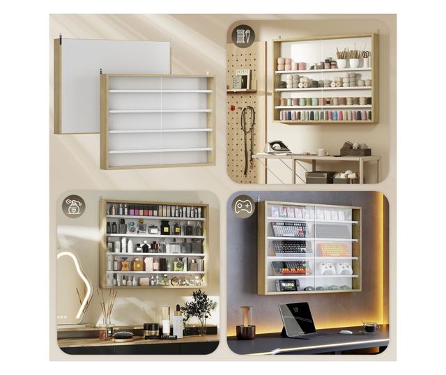 Falipolc 5 polccal és vitrin 2 üvegajtóval és 4 állítható polccal