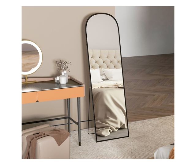 Modern alumíniumötvözet padló- és fali tükör összecsukható állvánnyal, 50x170 cm, fekete