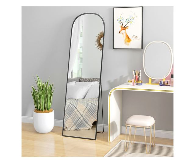 Modern alumíniumötvözet padló- és fali tükör összecsukható állvánnyal, 50x170 cm, fekete