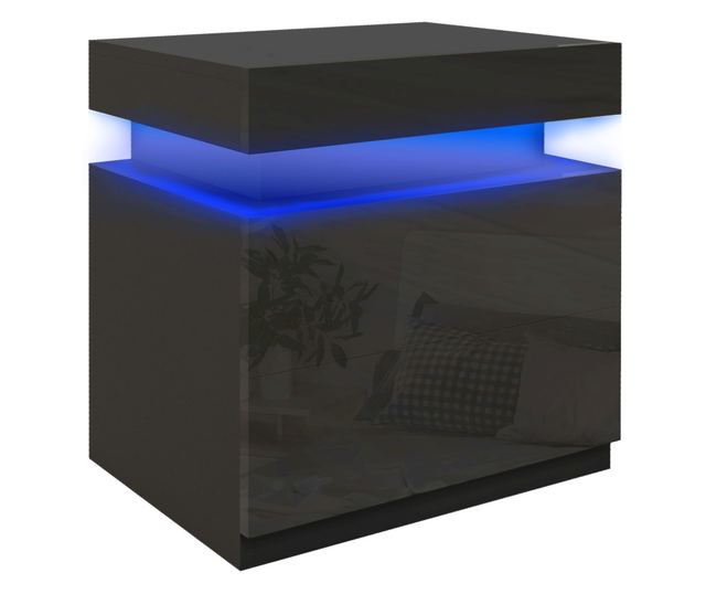 LED éjjeliszekrény 16 színnel és 4 móddal, 2 fiókkal, fa, 45x35x52 cm, fekete