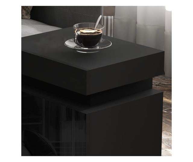 LED éjjeliszekrény 16 színnel és 4 móddal, 2 fiókkal, fa, 45x35x52 cm, fekete