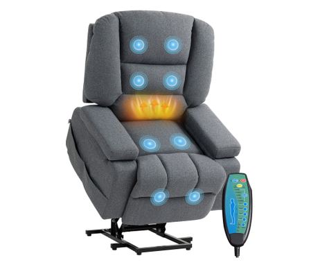 Scaun Rabatabil, Canapea cu Masaj prin Vibrații și Căldură, Scaun de Ridicare cu Telecomandă, 97x90x102 cm, Gri