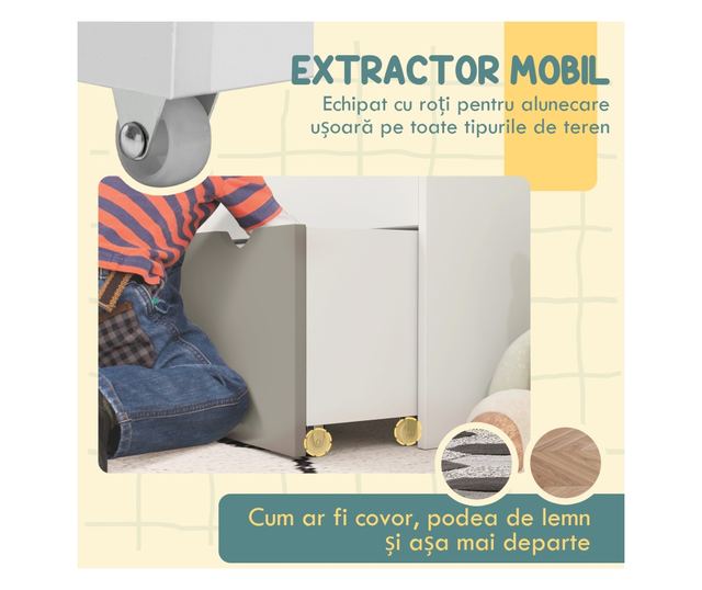 Gyermek könyvespolc 3-8 éveseknek 3 polccal és alsó fiókkal, MDF, 62,5x30x70 cm, Szürke