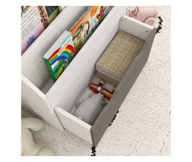 Gyermek könyvespolc 3-8 éveseknek 3 polccal és alsó fiókkal, MDF, 62,5x30x70 cm, Szürke