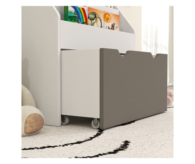 Gyermek könyvespolc 3-8 éveseknek 3 polccal és alsó fiókkal, MDF, 62,5x30x70 cm, Szürke