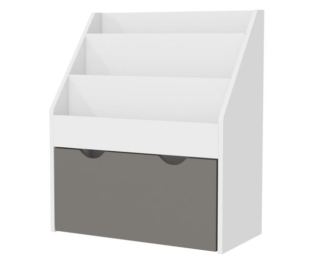Gyermek könyvespolc 3-8 éveseknek 3 polccal és alsó fiókkal, MDF, 62,5x30x70 cm, Szürke