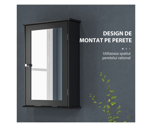 Fürdőszobaszekrény tükörrel 41x14x60cm Fekete