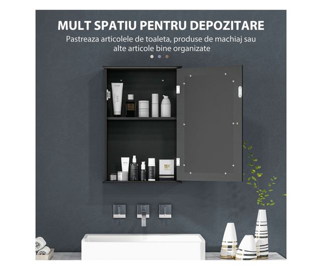 Fürdőszobaszekrény tükörrel 41x14x60cm Fekete