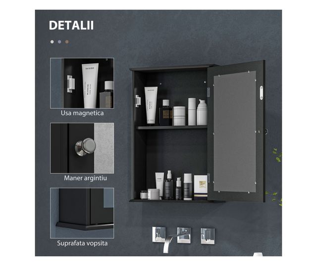 Fürdőszobaszekrény tükörrel 41x14x60cm Fekete