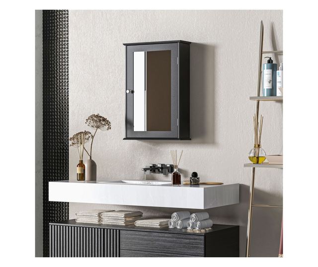 Fürdőszobaszekrény tükörrel 41x14x60cm Fekete