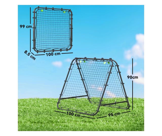 Összecsukható PE és acél futballkapu, állítható szög és leszúrók, 100x95x90 cm, kék