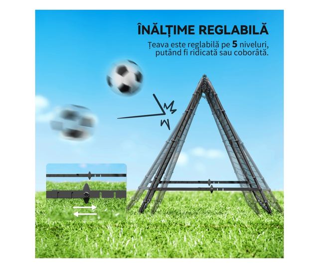 Összecsukható PE és acél futballkapu, állítható szög és leszúrók, 100x95x90 cm, kék