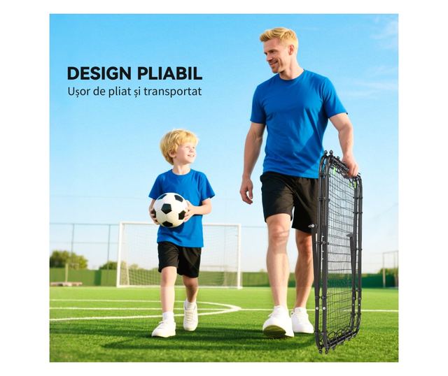 Összecsukható PE és acél futballkapu, állítható szög és leszúrók, 100x95x90 cm, kék