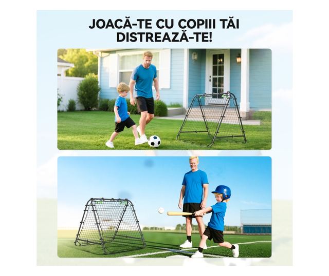 Összecsukható PE és acél futballkapu, állítható szög és leszúrók, 100x95x90 cm, kék