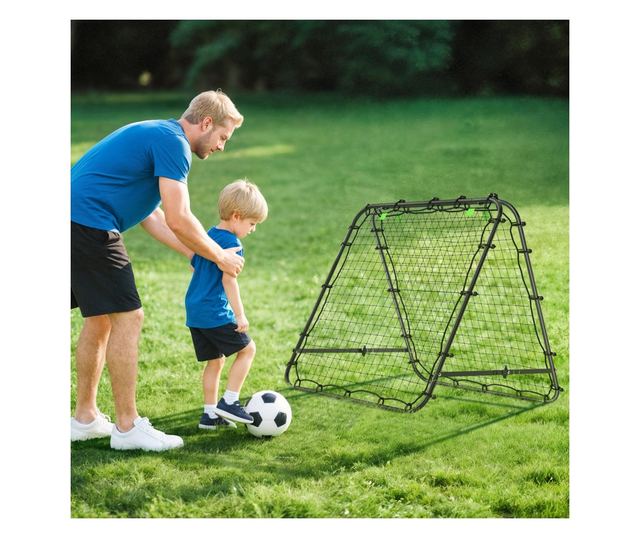 Összecsukható PE és acél futballkapu, állítható szög és leszúrók, 100x95x90 cm, kék