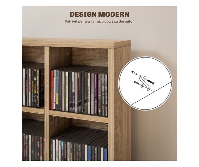 Állítható magasságú falra szerelhető könyvespolc 24 rekesszel