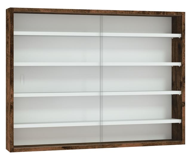 Falra szerelhető vitrin 2 üvegajtóval és 4 állítható polccal, barna