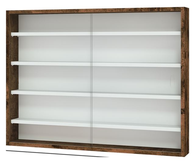 Falra szerelhető vitrin 2 üvegajtóval és 4 állítható polccal, barna