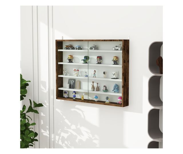 Falra szerelhető vitrin 2 üvegajtóval és 4 állítható polccal, barna