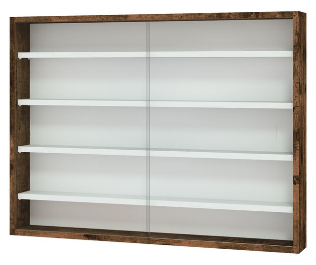 Falra szerelhető vitrin 2 üvegajtóval és 4 állítható polccal, barna