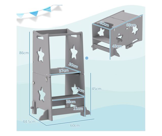 2 az 1-ben Gyerek Lépcsőhágó Biztonsági Korláttal Konyhába, Fürdőszobába, Fehér