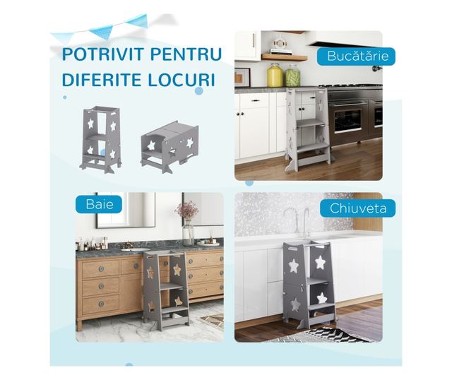 2 az 1-ben Gyerek Lépcsőhágó Biztonsági Korláttal Konyhába, Fürdőszobába, Fehér