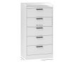 Fehér fa 5 fiókos komód, 60x40x114 cm