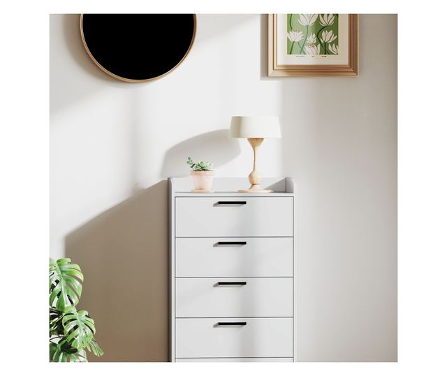 Fehér fa 5 fiókos komód, 60x40x114 cm