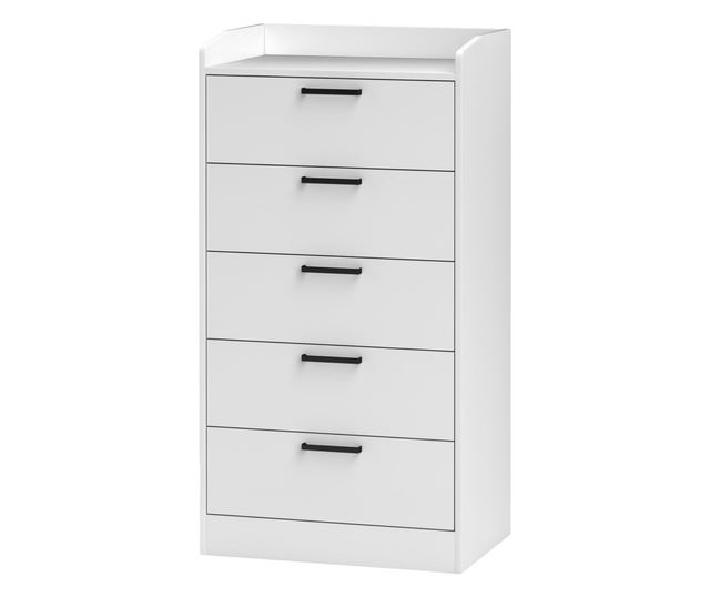 Fehér fa 5 fiókos komód, 60x40x114 cm