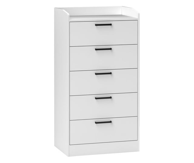 Fehér fa 5 fiókos komód, 60x40x114 cm