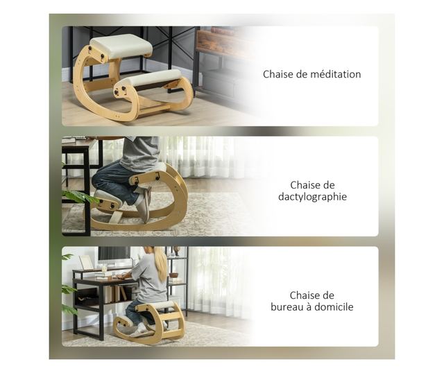 6-pozíciós állítható térdelőszék, kenderhatású szövet és bükkfa, 55x85x55 cm, krém