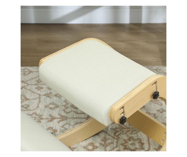 6-pozíciós állítható térdelőszék, kenderhatású szövet és bükkfa, 55x85x55 cm, krém