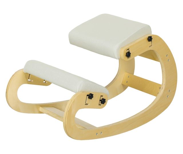 6-pozíciós állítható térdelőszék, kenderhatású szövet és bükkfa, 55x85x55 cm, krém