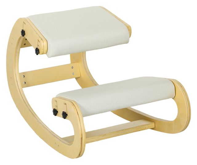 6-pozíciós állítható térdelőszék, kenderhatású szövet és bükkfa, 55x85x55 cm, krém