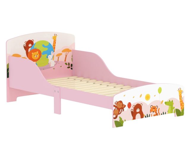 Gyermekágy 3+ Év Magasított Szélű és Rózsaszín Korlátokkal