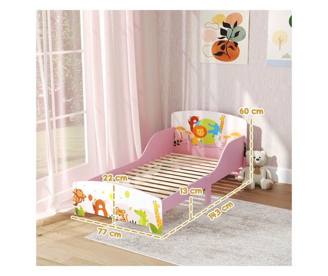 Gyermekágy 3+ Év Magasított Szélű és Rózsaszín Korlátokkal