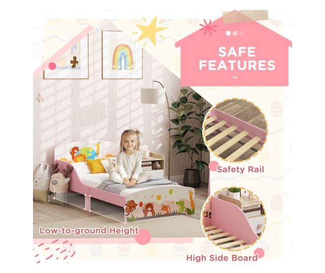 Gyermekágy 3+ Év Magasított Szélű és Rózsaszín Korlátokkal