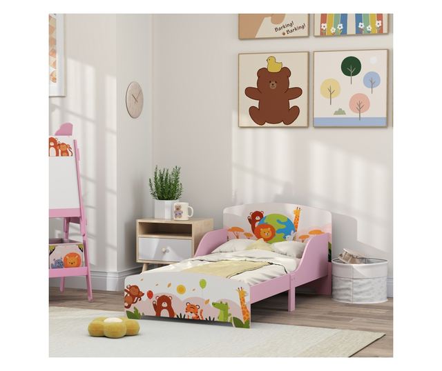 Gyermekágy 3+ Év Magasított Szélű és Rózsaszín Korlátokkal