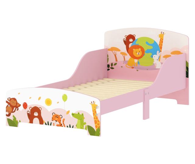 Gyermekágy 3+ Év Magasított Szélű és Rózsaszín Korlátokkal