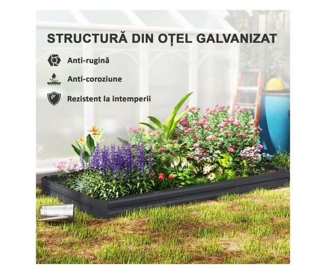 Horganyzott, nyitott aljú, magasított veteményes ágyás, 240x120x30 cm, szürke