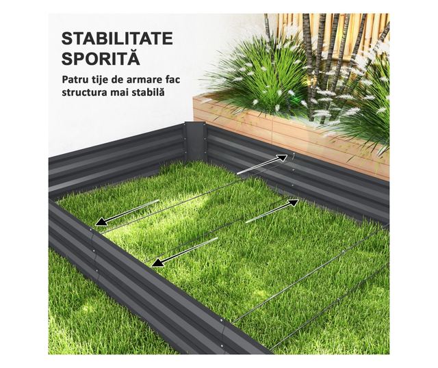 Horganyzott, nyitott aljú, magasított veteményes ágyás, 240x120x30 cm, szürke